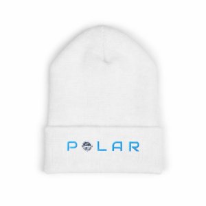 Classic Cuffed Beanie (Embroidery) White with Blue Logo