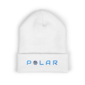 Classic Cuffed Beanie (Embroidery) White with Blue Logo